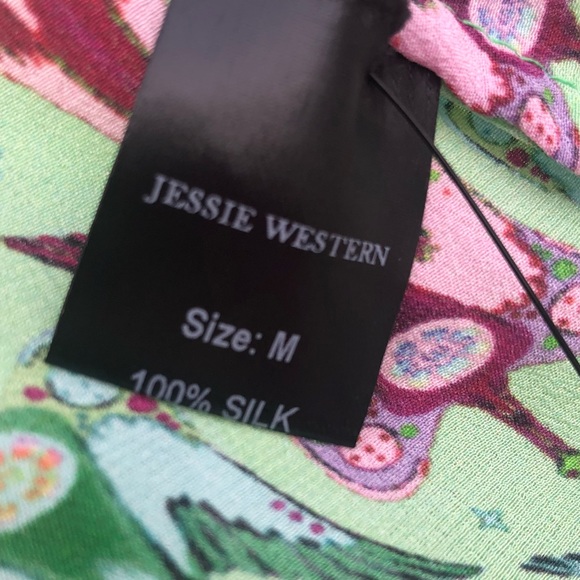 Jessie Western Silk Wrap Dress M Swallow Ruffle - Picture 11 of 15